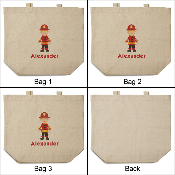 Firefighter Character 3 Reusable Cotton Grocery Bags - Front & Back View