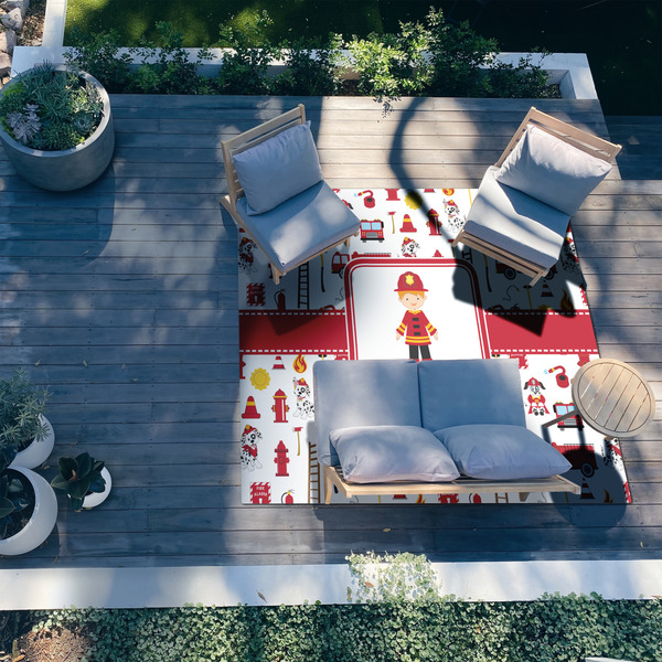 Firefighter Character 8'x10' Patio Rug - In context