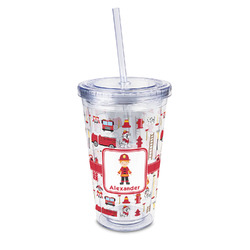 Firefighter Character 16oz Double Wall Acrylic Tumbler with Lid & Straw - Full Print (Personalized)