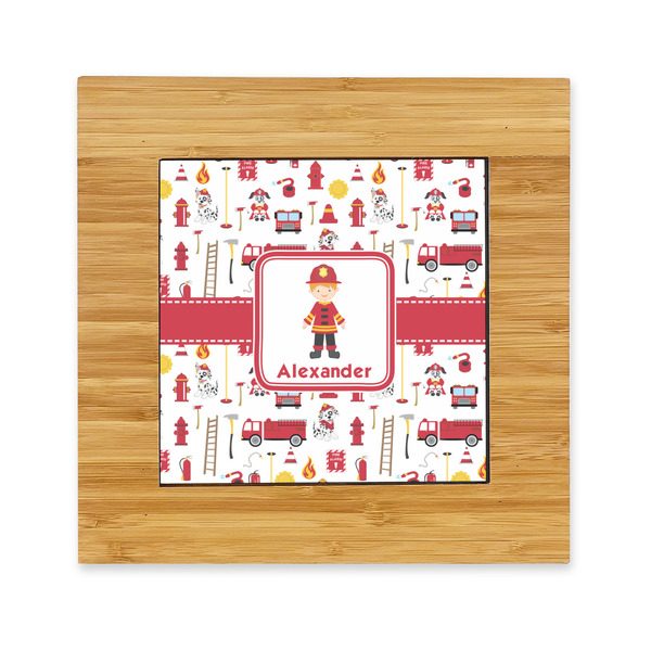 Custom Firefighter Character Bamboo Trivet with Ceramic Tile Insert (Personalized)