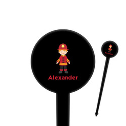 Firefighter Character 4" Round Plastic Food Picks - Black - Double Sided (Personalized)