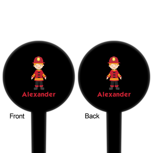 Firefighter Character Black Plastic 4" Food Pick - Round - Double Sided - Front & Back