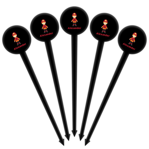 Firefighter Character Black Plastic 4" Food Pick - Round - Fan View