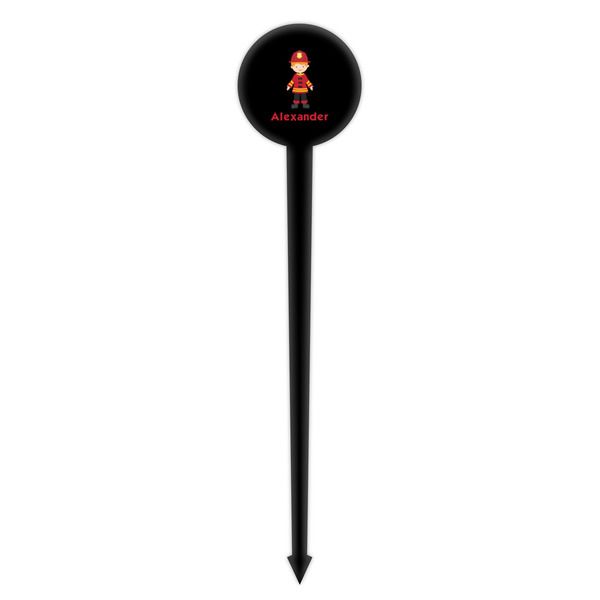 Firefighter Character Black Plastic 4" Food Pick - Round - Single Pick