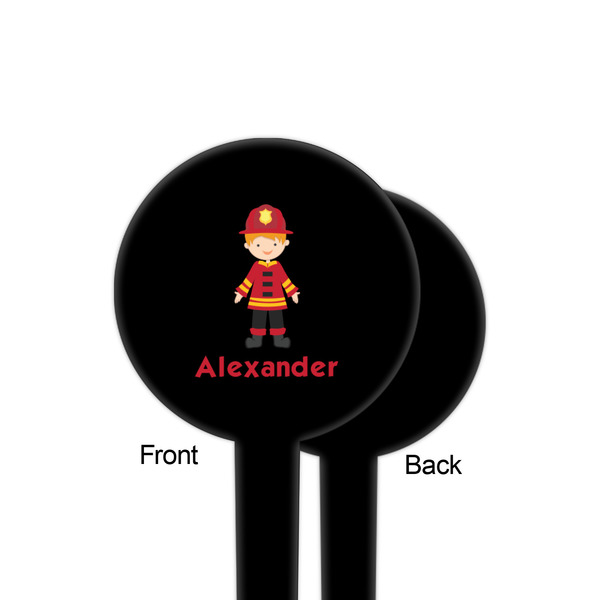 Firefighter Character Black Plastic 4" Food Pick - Round - Single Sided - Front & Back