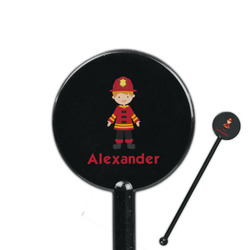 Firefighter Character 5.5" Round Plastic Stir Sticks - Black - Single Sided (Personalized)