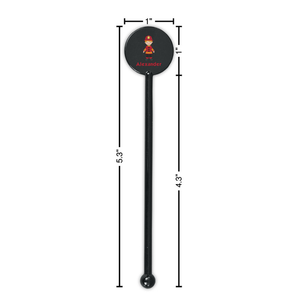 Firefighter Character Black Plastic 5.5" Stir Stick - Round - Dimensions