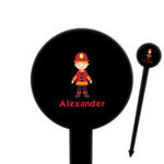 Firefighter Character 6" Round Plastic Food Picks - Black - Double Sided (Personalized)