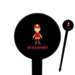 Firefighter Character 6" Round Plastic Food Picks - Black - Single Sided (Personalized)