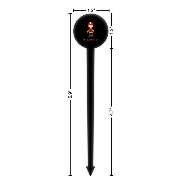 Firefighter Character Black Plastic 6" Food Pick - Round - Dimensions