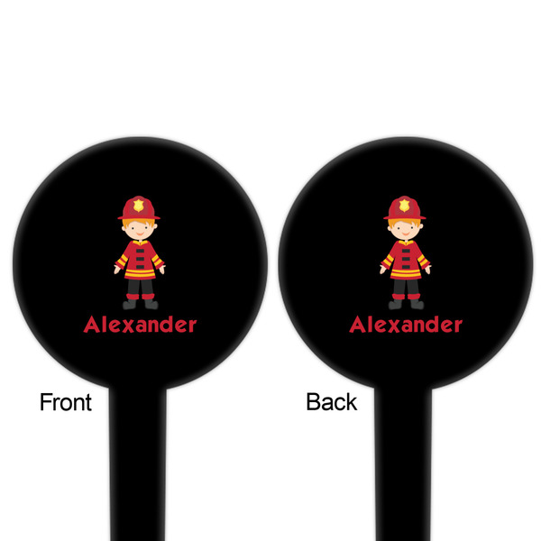 Firefighter Character Black Plastic 6" Food Pick - Round - Double Sided - Front & Back