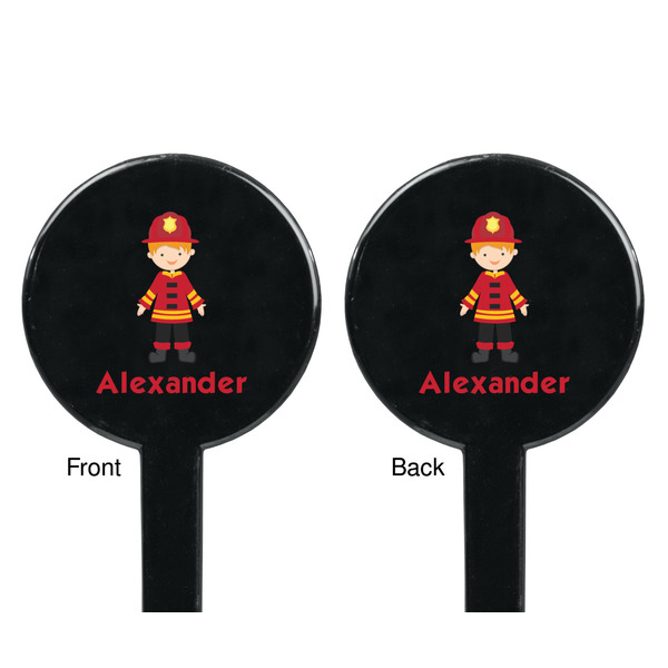 Firefighter Character Black Plastic 7" Stir Stick - Double Sided - Round - Front & Back