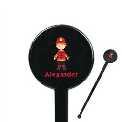 Firefighter Character 7" Round Plastic Stir Sticks - Black - Single Sided (Personalized)