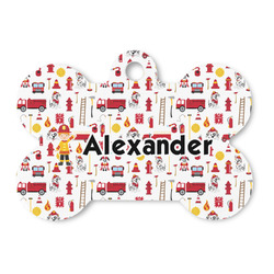 Firefighter Character Bone Shaped Dog ID Tag - Large (Personalized)