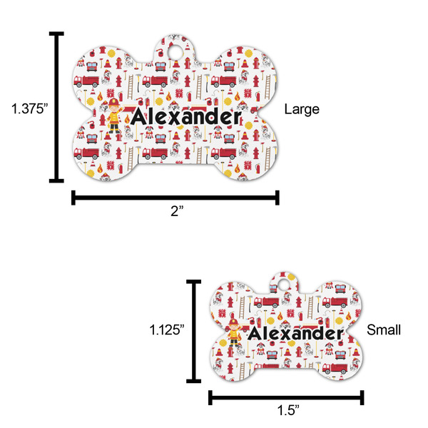 Firefighter Character Bone Shaped Dog ID Tag - Large - Scale