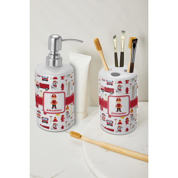 Firefighter Character Ceramic Bathroom Accessories - LIFESTYLE (toothbrush holder & soap dispenser)