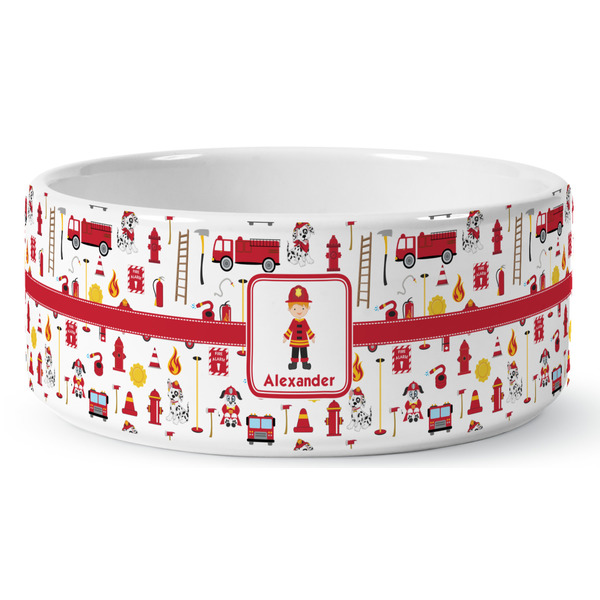 Firefighter Character Ceramic Dog Bowl - Medium - Front