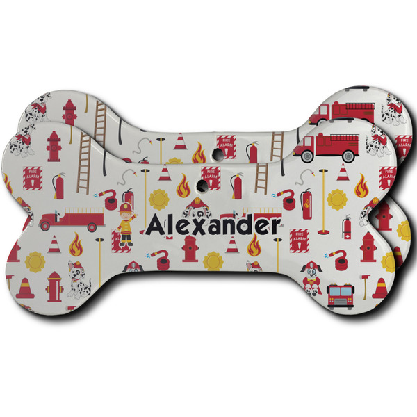Custom Firefighter Character Ceramic Dog Ornament - Front & Back w/ Name or Text