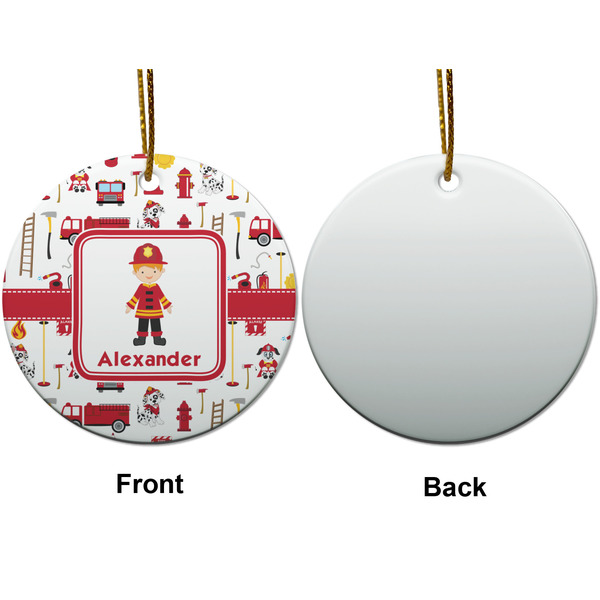 Firefighter Character Ceramic Flat Ornament - Circle Front & Back (APPROVAL)