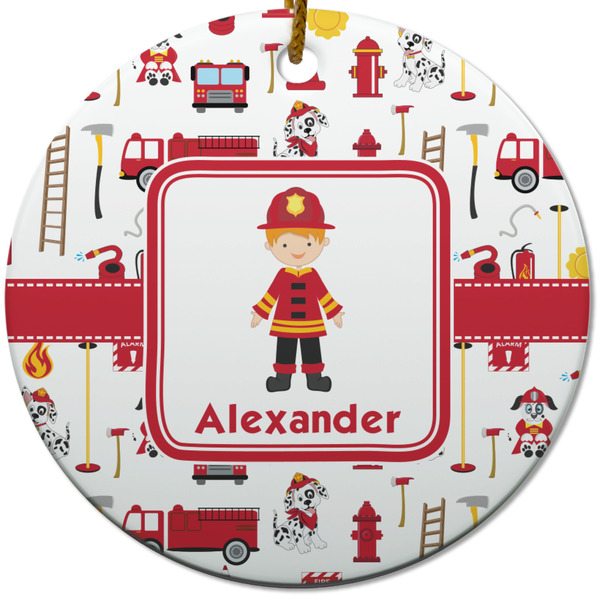 Firefighter Character Ceramic Flat Ornament - Circle (Front)