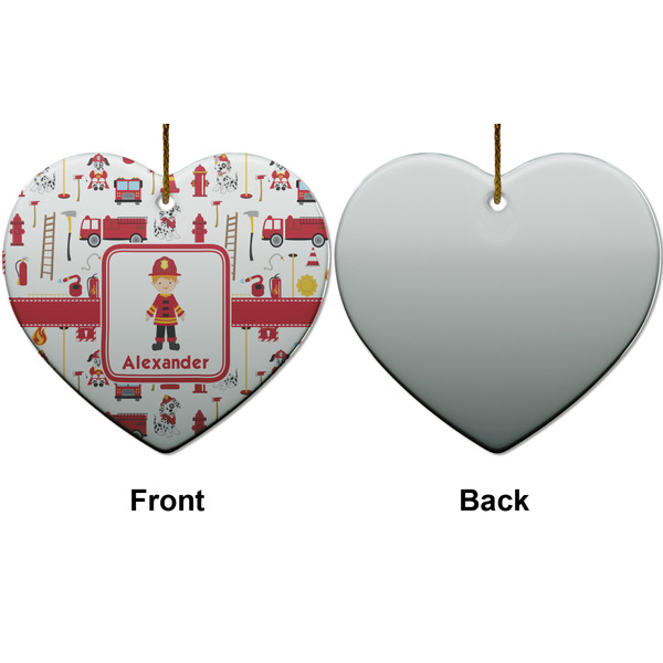 Firefighter Character Ceramic Flat Ornament - Heart Front & Back (APPROVAL)
