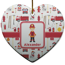 Firefighter Character Heart Ceramic Ornament w/ Name or Text
