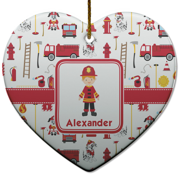 Custom Firefighter Character Heart Ceramic Ornament w/ Name or Text