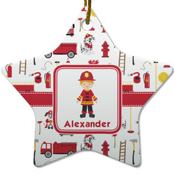 Firefighter Character Star Ceramic Ornament w/ Name or Text