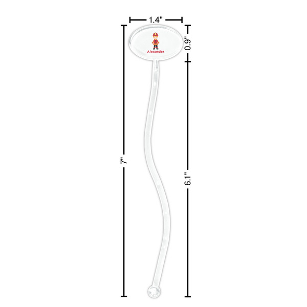 Firefighter Character Clear Plastic 7" Stir Stick - Oval - Dimensions