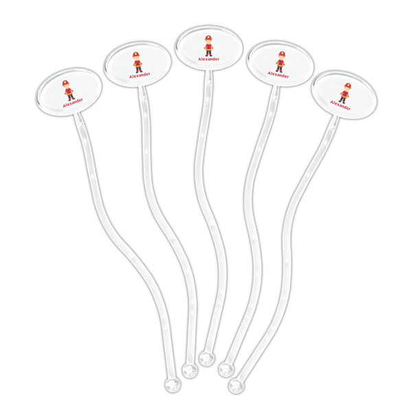 Firefighter Character Clear Plastic 7" Stir Stick - Oval - Fan