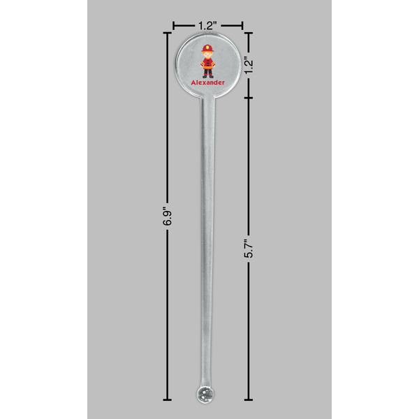 Firefighter Character Clear Plastic 7" Stir Stick - Round - Dimensions