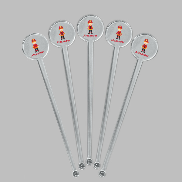 Firefighter Character Clear Plastic 7" Stir Stick - Round - Fan View
