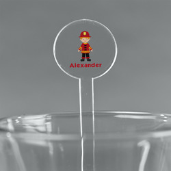 Firefighter Character 7" Round Plastic Stir Sticks - Clear (Personalized)