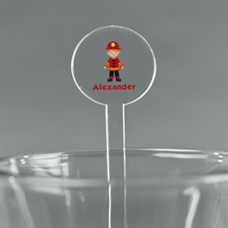 Firefighter Character 5.5" Round Plastic Stir Sticks - Clear (Personalized)