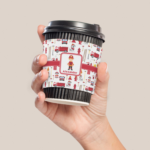 Firefighter Character Coffee Cup Sleeve - LIFESTYLE