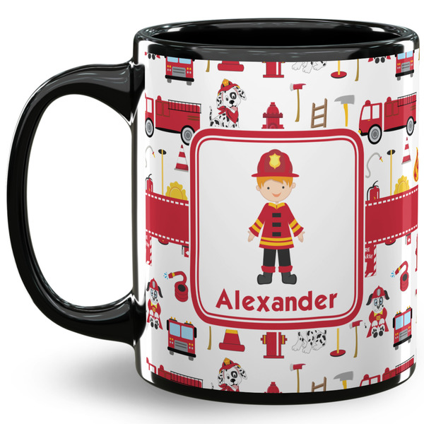 Custom Firefighter Character 11 Oz Coffee Mug - Black (Personalized)
