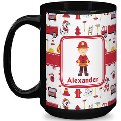 Firefighter Character 15 Oz Coffee Mug - Black (Personalized)