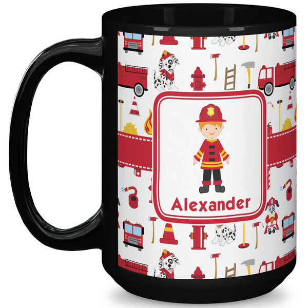 Custom Firefighter Character 15 Oz Coffee Mug - Black (Personalized)