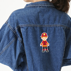 Firefighter Character Twill Iron On Patch - Custom Shape - X-Large