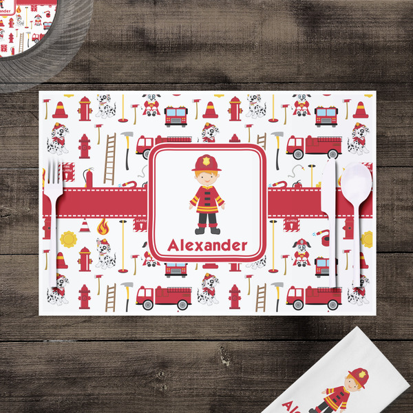 Firefighter Character Disposable Paper Placemat - In Context