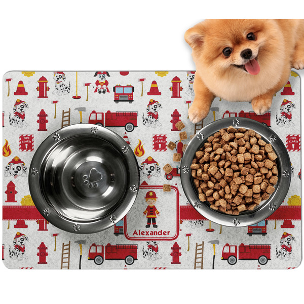 Custom Firefighter Character Dog Food Mat - Small w/ Name or Text