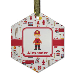 Firefighter Character Flat Glass Ornament - Hexagon w/ Name or Text