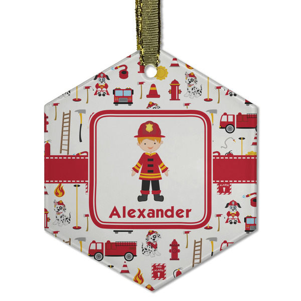Custom Firefighter Character Flat Glass Ornament - Hexagon w/ Name or Text