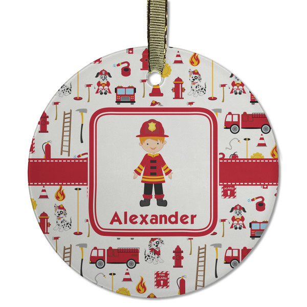 Custom Firefighter Character Flat Glass Ornament - Round w/ Name or Text