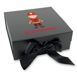Firefighter Character Gift Box with Magnetic Lid - Black (Personalized)
