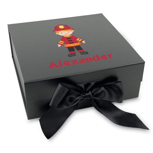 Custom Firefighter Character Gift Box with Magnetic Lid - Black (Personalized)