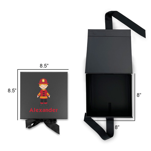 Firefighter Character Gift Boxes with Magnetic Lid - Black - Open & Closed