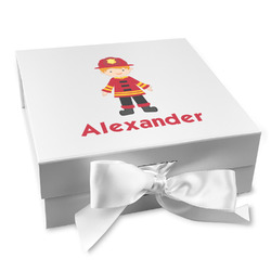 Firefighter Character Gift Box with Magnetic Lid - White (Personalized)
