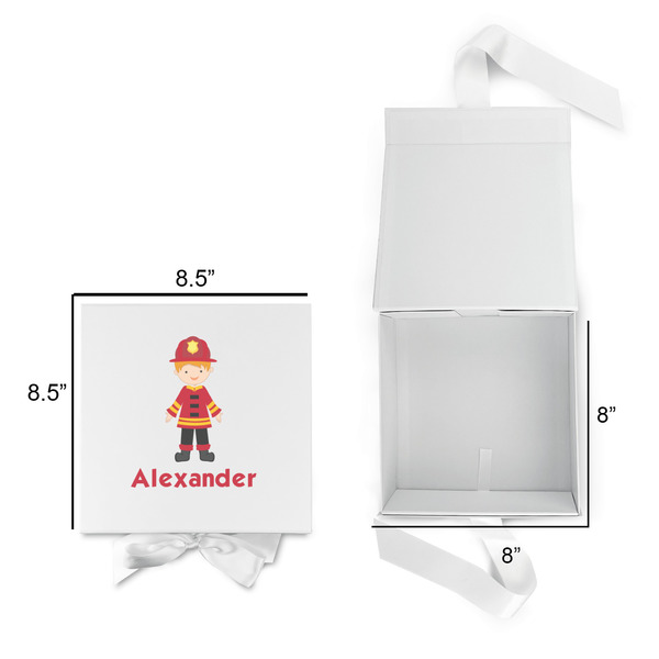 Firefighter Character Gift Boxes with Magnetic Lid - White - Open & Closed