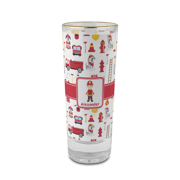 Custom Firefighter Character 2 oz Shot Glass -  Glass with Gold Rim - Single (Personalized)
